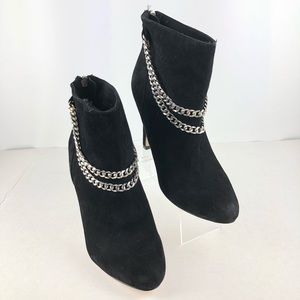 Black suede heeled bootie with chains “ Kendal”
